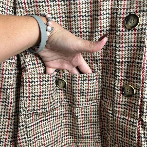 CAbi Jacket Small Red Sherlock Houndstooth Plaid Button Front Chore Coat Pockets - Picture 5 of 13